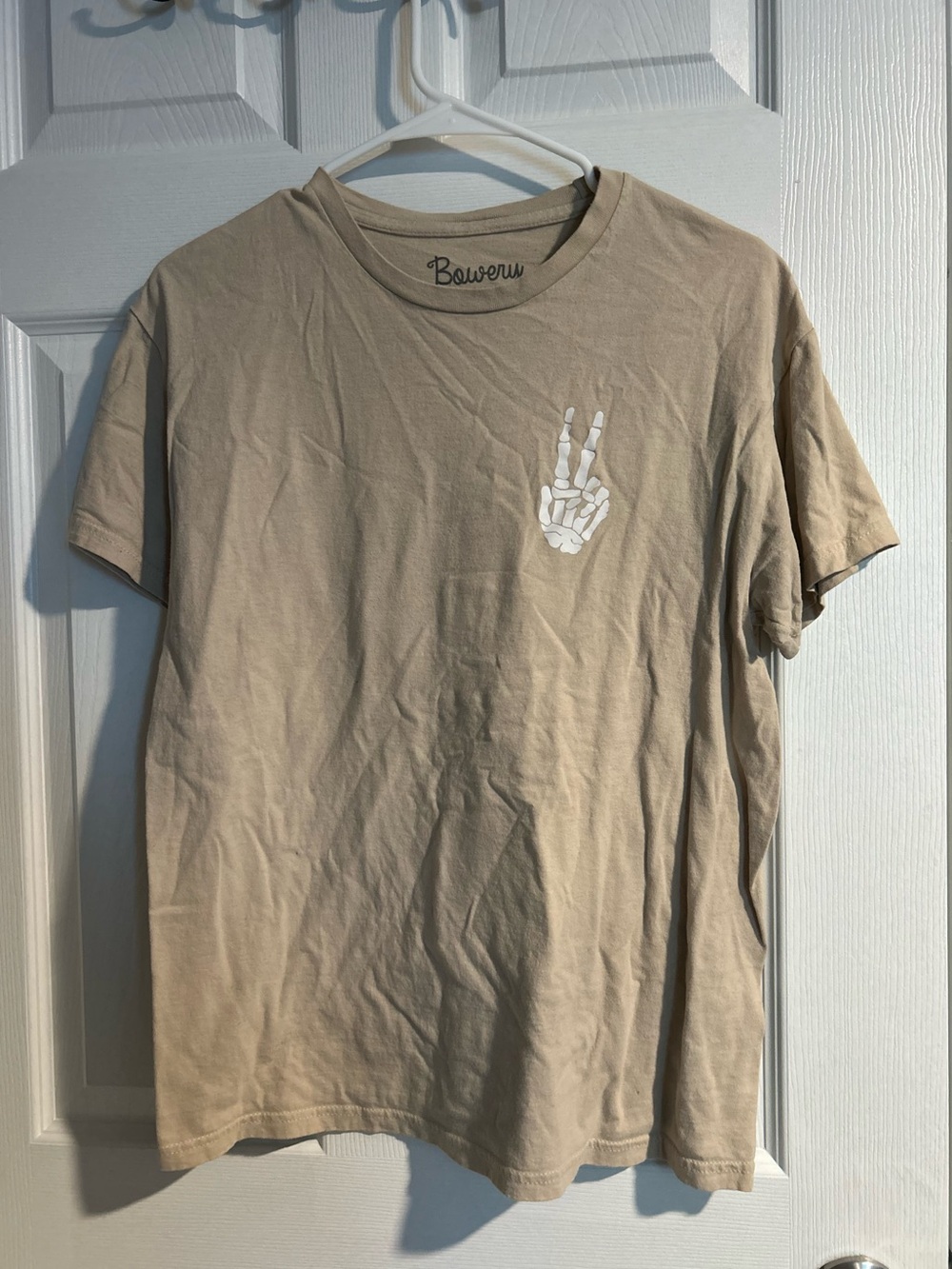 Skeleton Peace Sign Tan Brown T-Shirt
